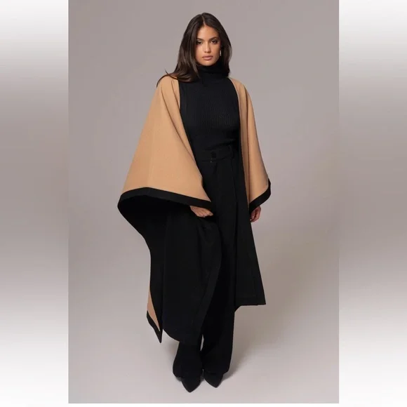JLUXLABEL REVERSIBLE Tan and Black Women's Cape SHAWL/ COAT - Picture 5 of 16